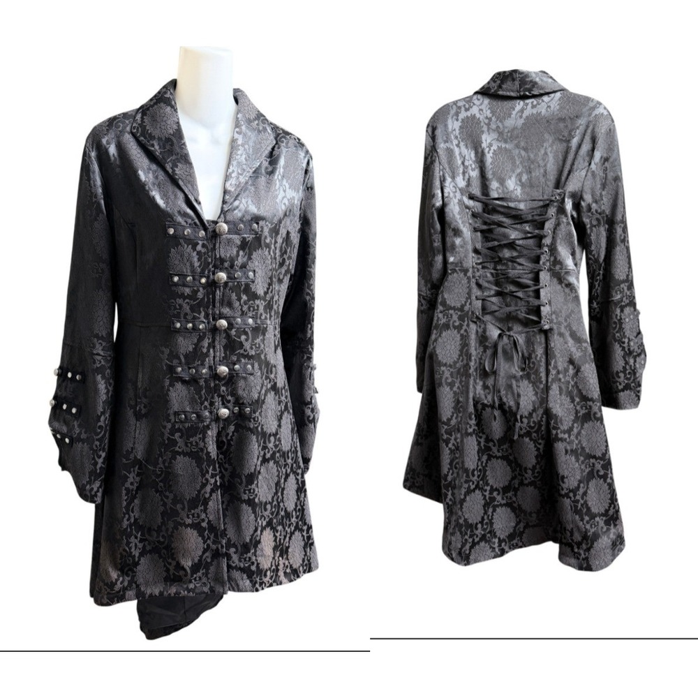 Hearts & Roses Gothic Damask Corset Back Tailcoat Jacket Sz 10 Steampunk Witchy
